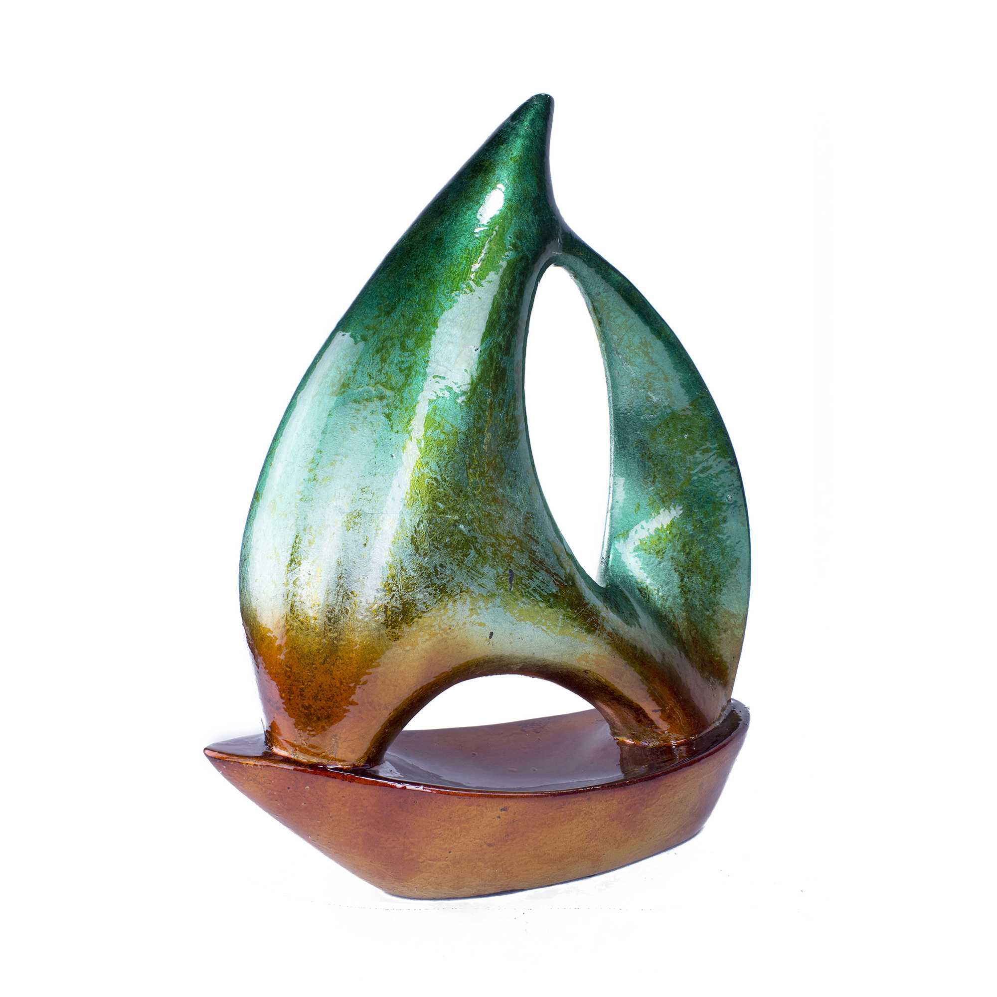 Green Orange Ceramic Ombre Large Sailboat Sculpture