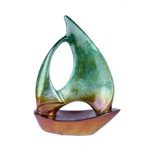 Green Orange Ceramic Ombre Large Sailboat Sculpture