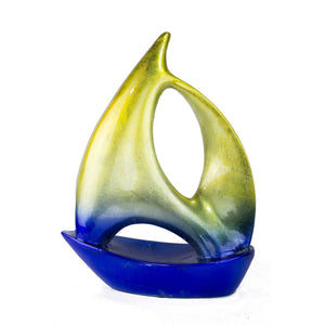 Yellow Blue Ceramic Ombre Large Sailboat Sculpture