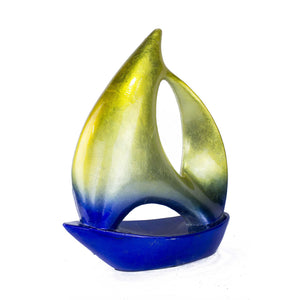 Yellow Blue Ceramic Ombre Large Sailboat Sculpture