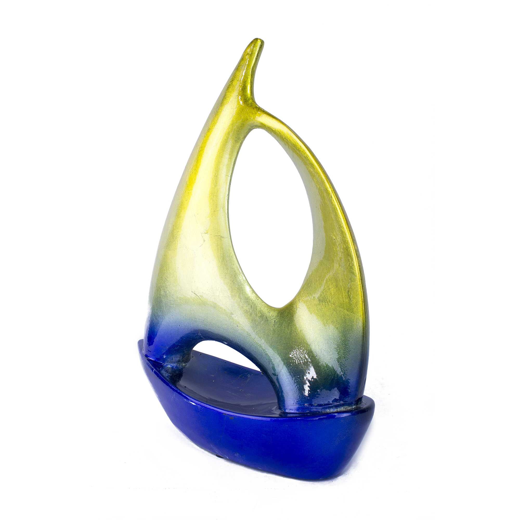 Yellow Blue Ceramic Ombre Large Sailboat Sculpture
