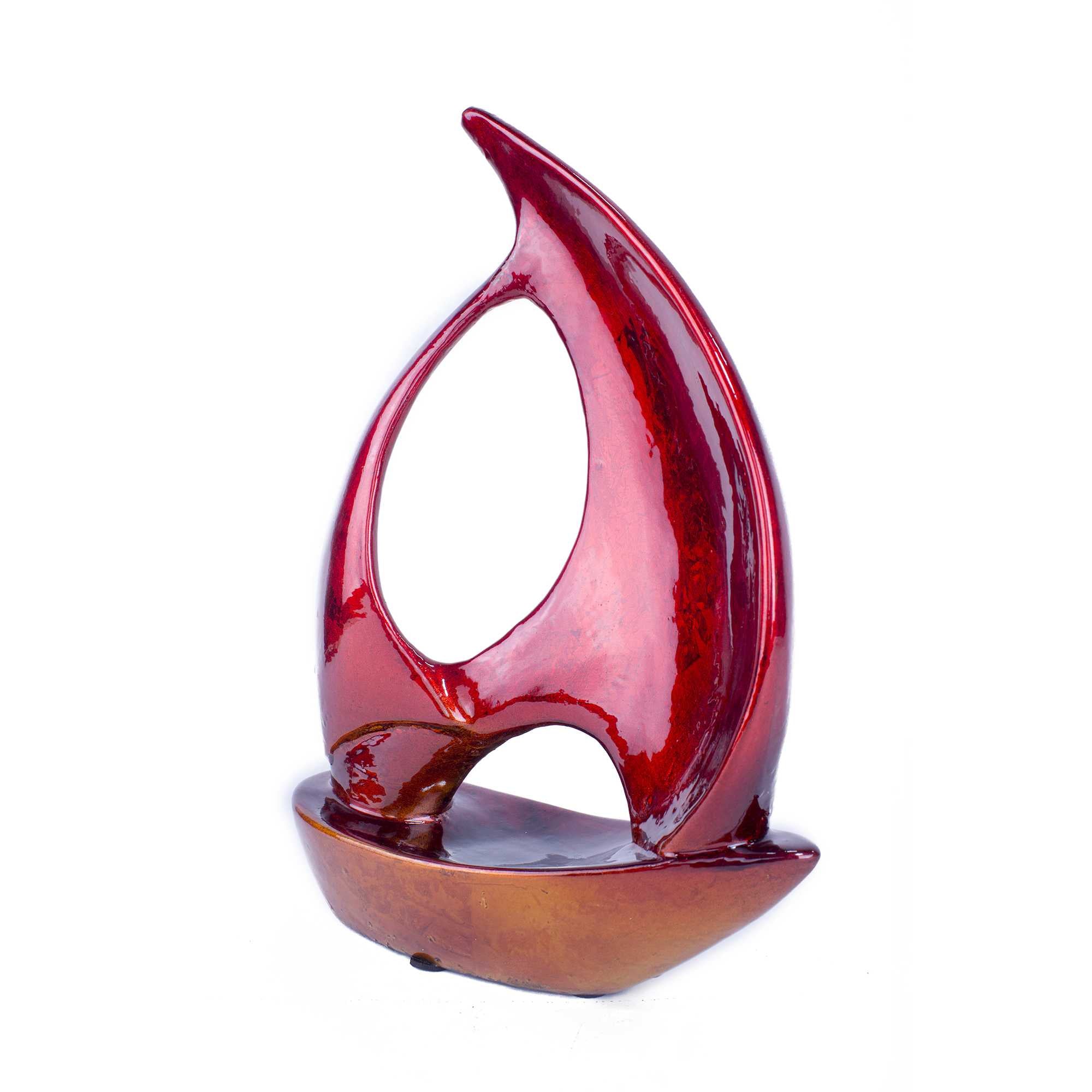 Stunning Red and Orange Ceramic Sailboat Sculpture