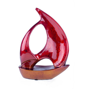 Stunning Red and Orange Ceramic Sailboat Sculpture