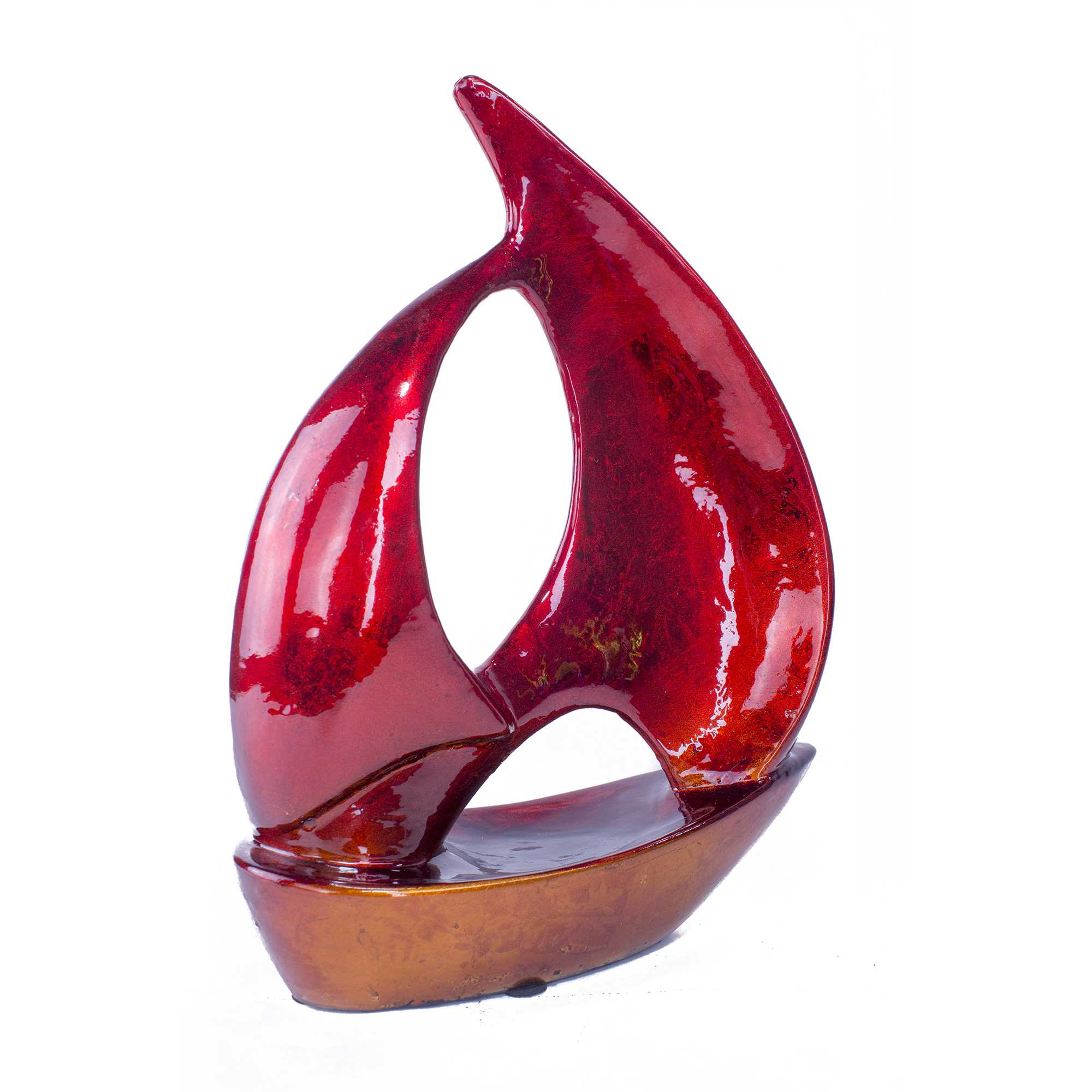 Stunning Red and Orange Ceramic Sailboat Sculpture