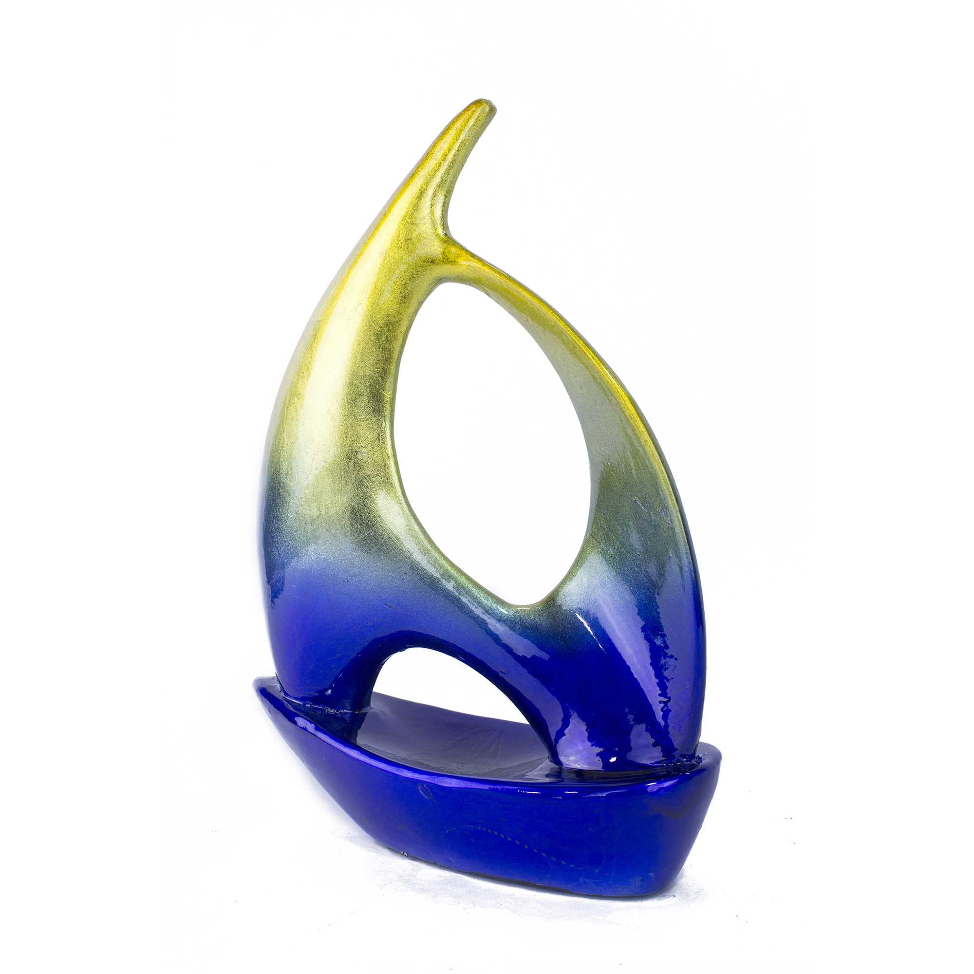 Stunning Blue and Yellow Ceramic Sailboat Sculpture