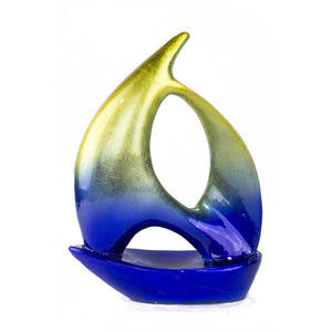 Stunning Blue and Yellow Ceramic Sailboat Sculpture