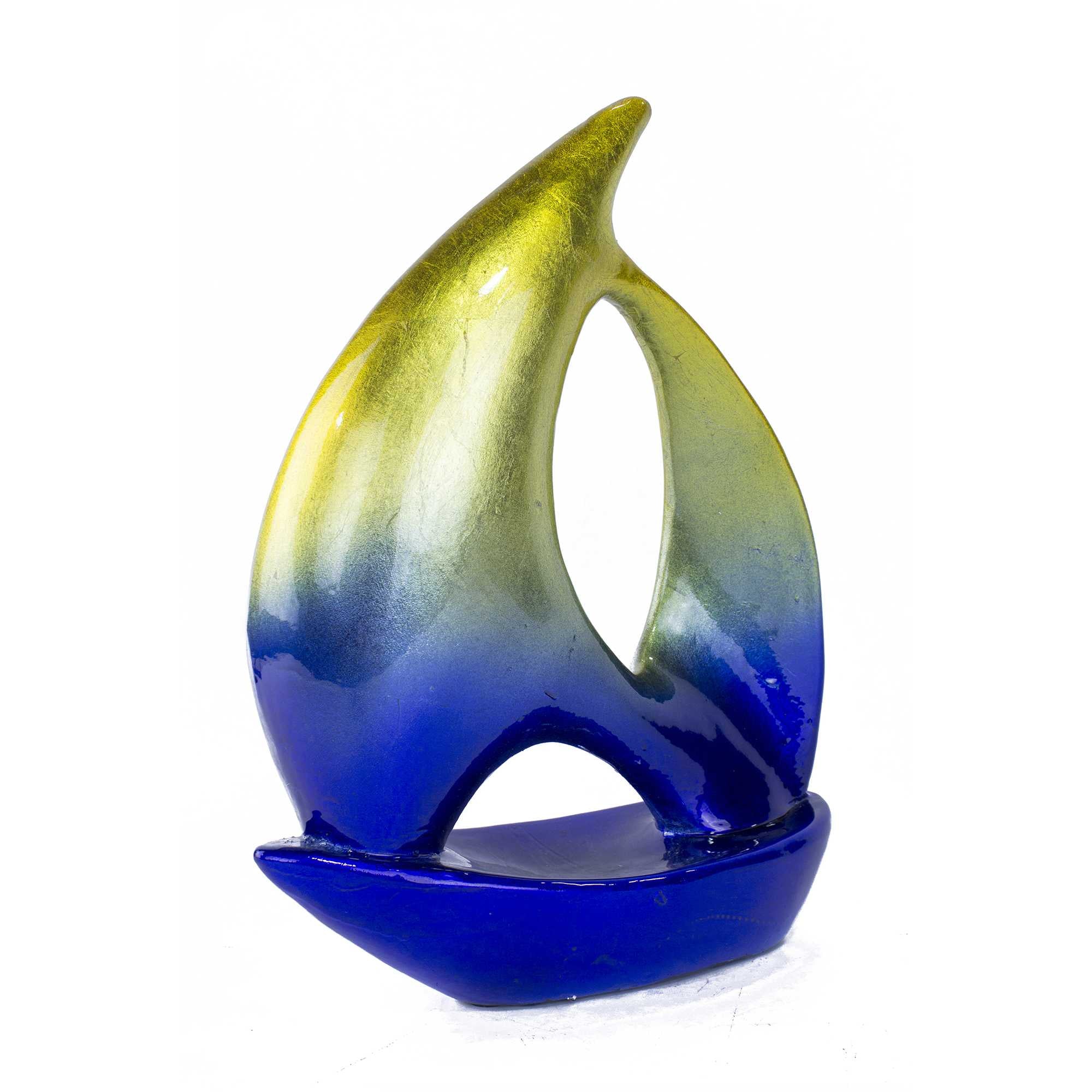 Stunning Blue and Yellow Ceramic Sailboat Sculpture