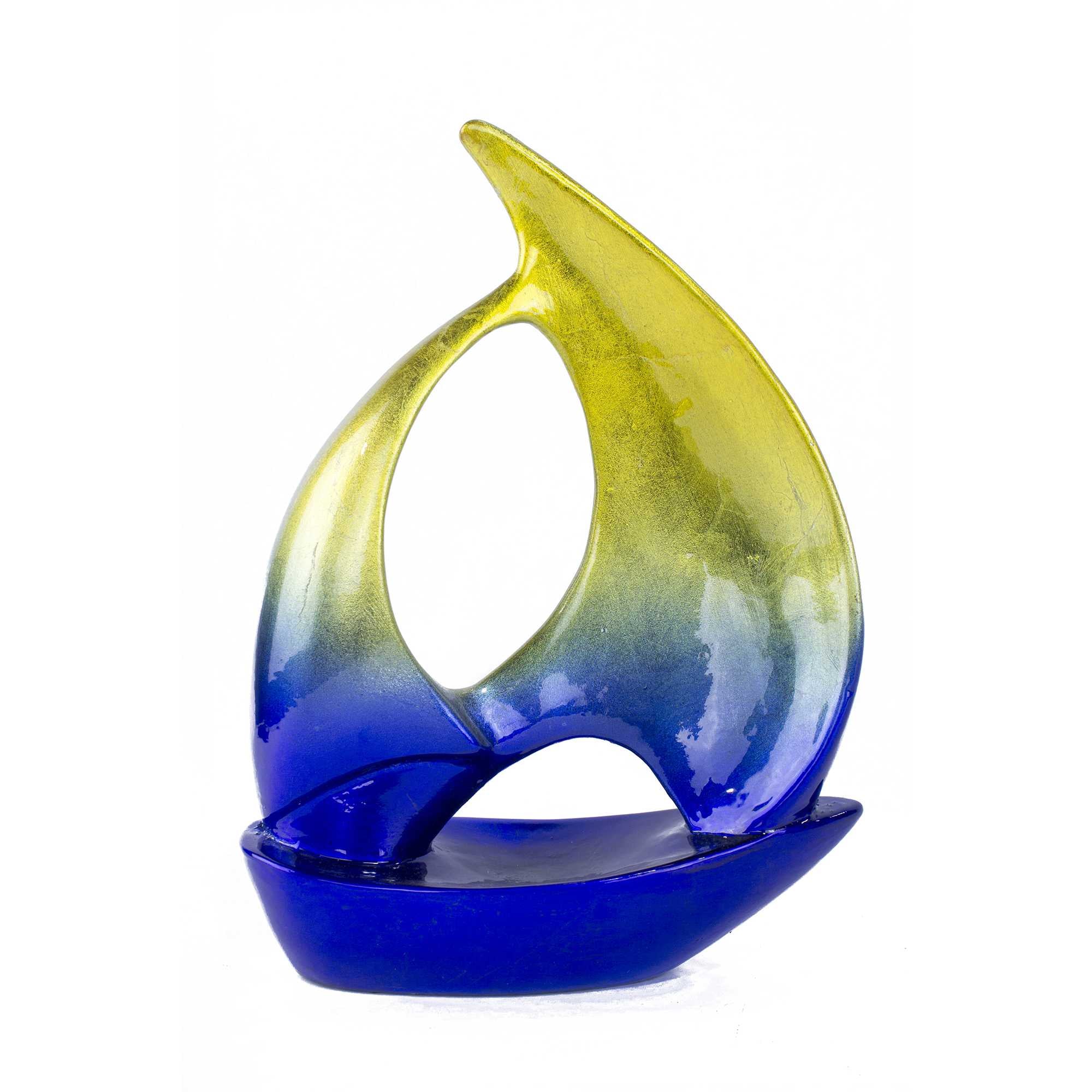 Stunning Blue and Yellow Ceramic Sailboat Sculpture