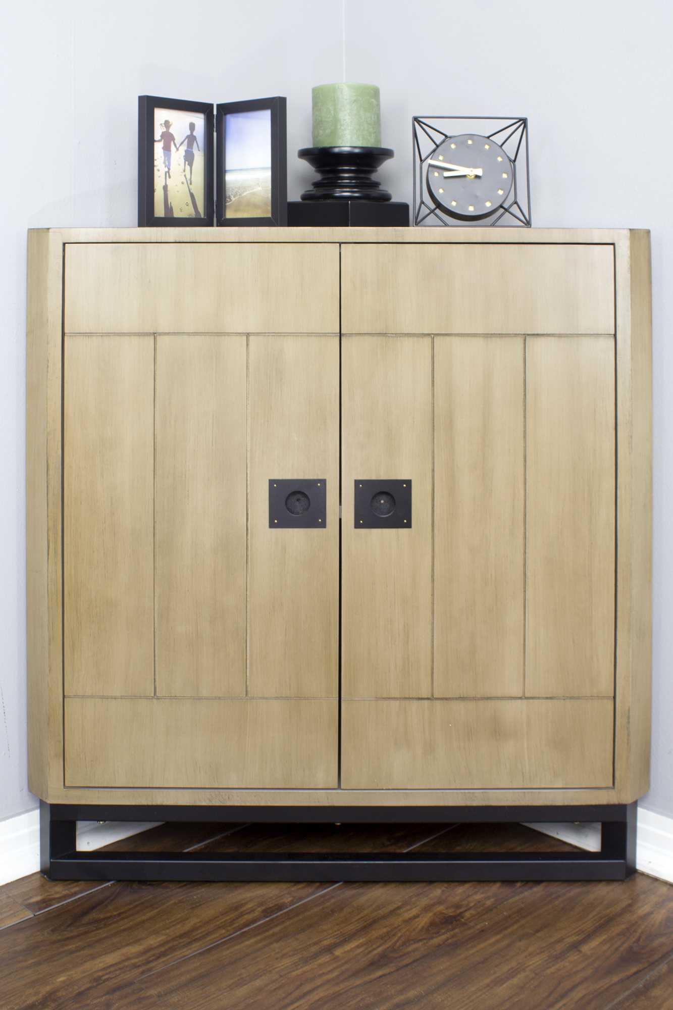 31" X 17" X 32" Natural MDF  Wood  Metal Door Corner Cabinet