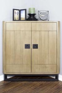 31" X 17" X 32" Natural MDF  Wood  Metal Door Corner Cabinet