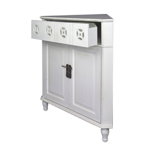 31" X 17" X 32" White MDF  Wood Drawer and Door Corner Cabinet