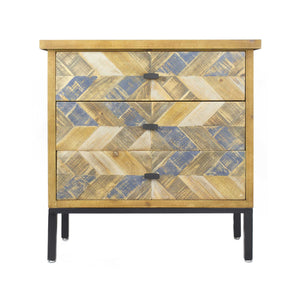 31.5" X 15" X 31.8" Elm with Gray Iron Wood MDF 3 Drawer Parquet Accent Cabinet