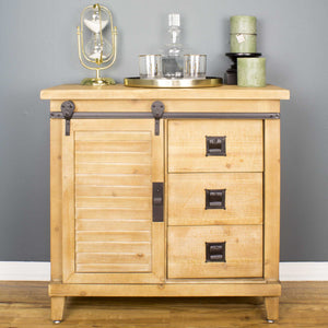 31" X 15" X 30" Natural Wood Iron  Wood  MDF Accent Cabinet with  Doors and  Drawers