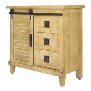 31" X 15" X 30" Natural Wood Iron  Wood  MDF Accent Cabinet with  Doors and  Drawers