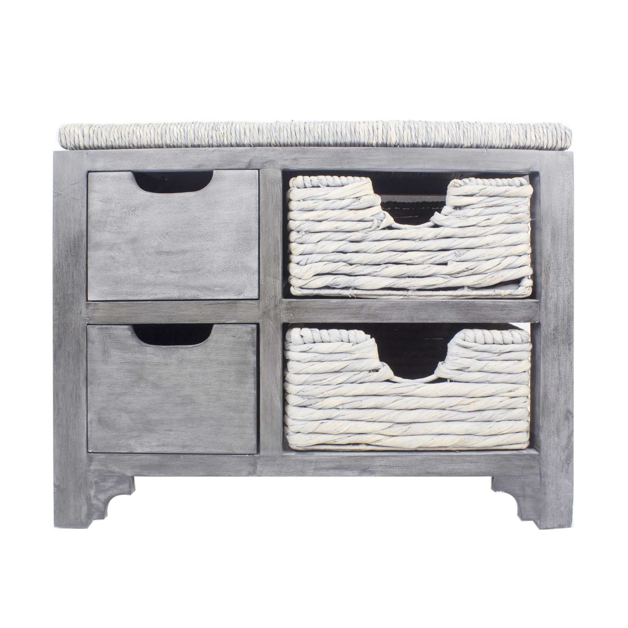 24.75" X 17" X 20" Grey MDF Wood Water Hyacinth Water Hyacinth Drawer Basket Storage Bench