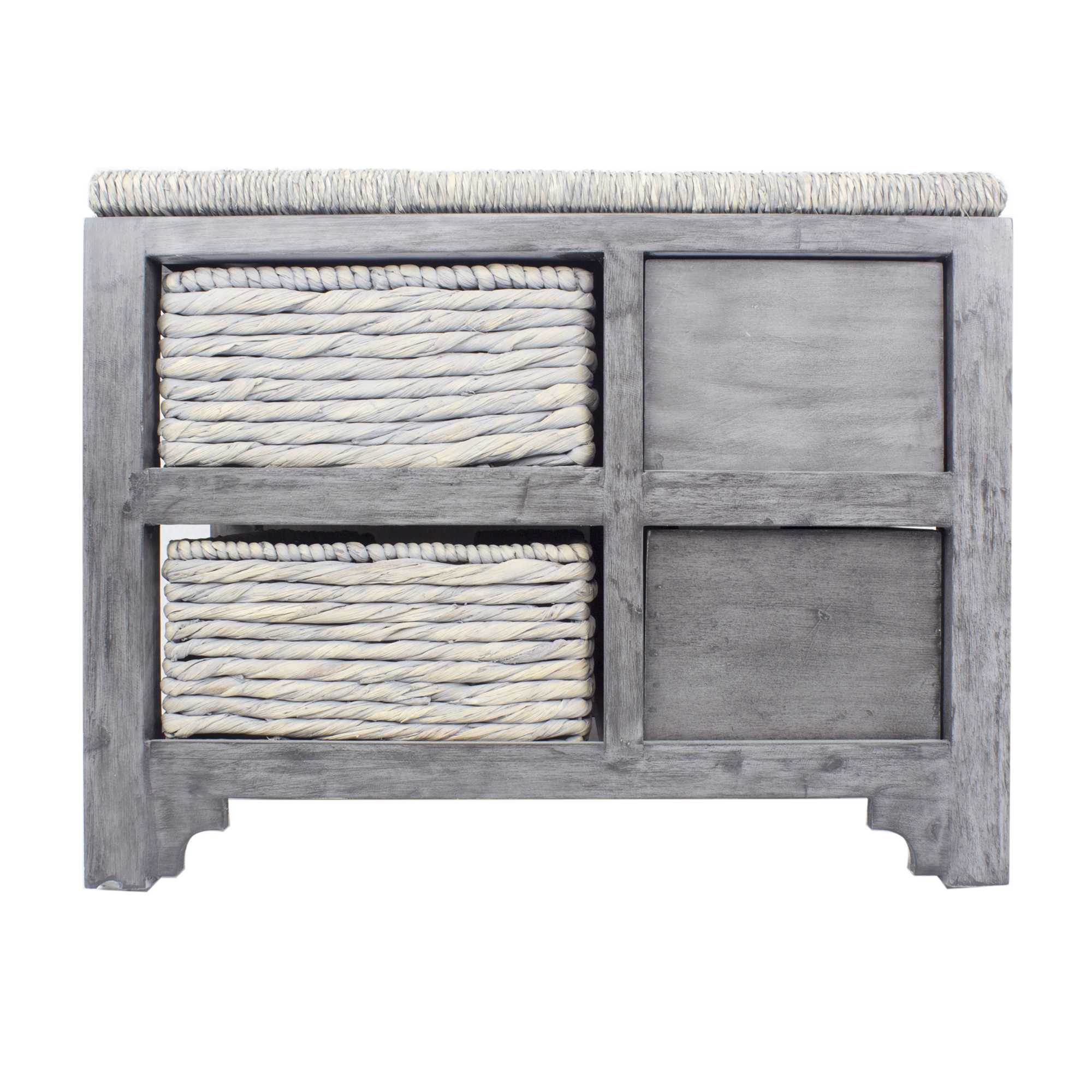 24.75" X 17" X 20" Grey MDF Wood Water Hyacinth Water Hyacinth Drawer Basket Storage Bench