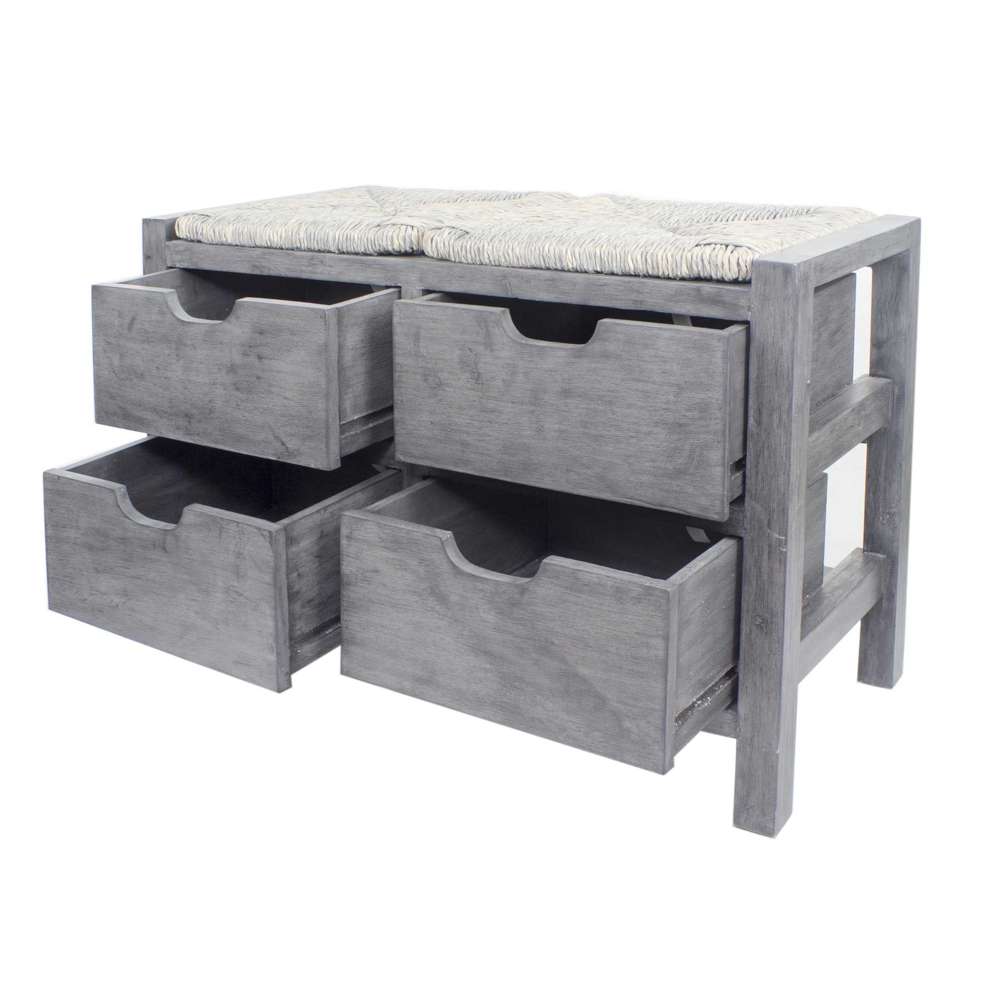 33.5" X 15.75" X 20" Grey MDF Wood Seagrass Drawer Storage Bench