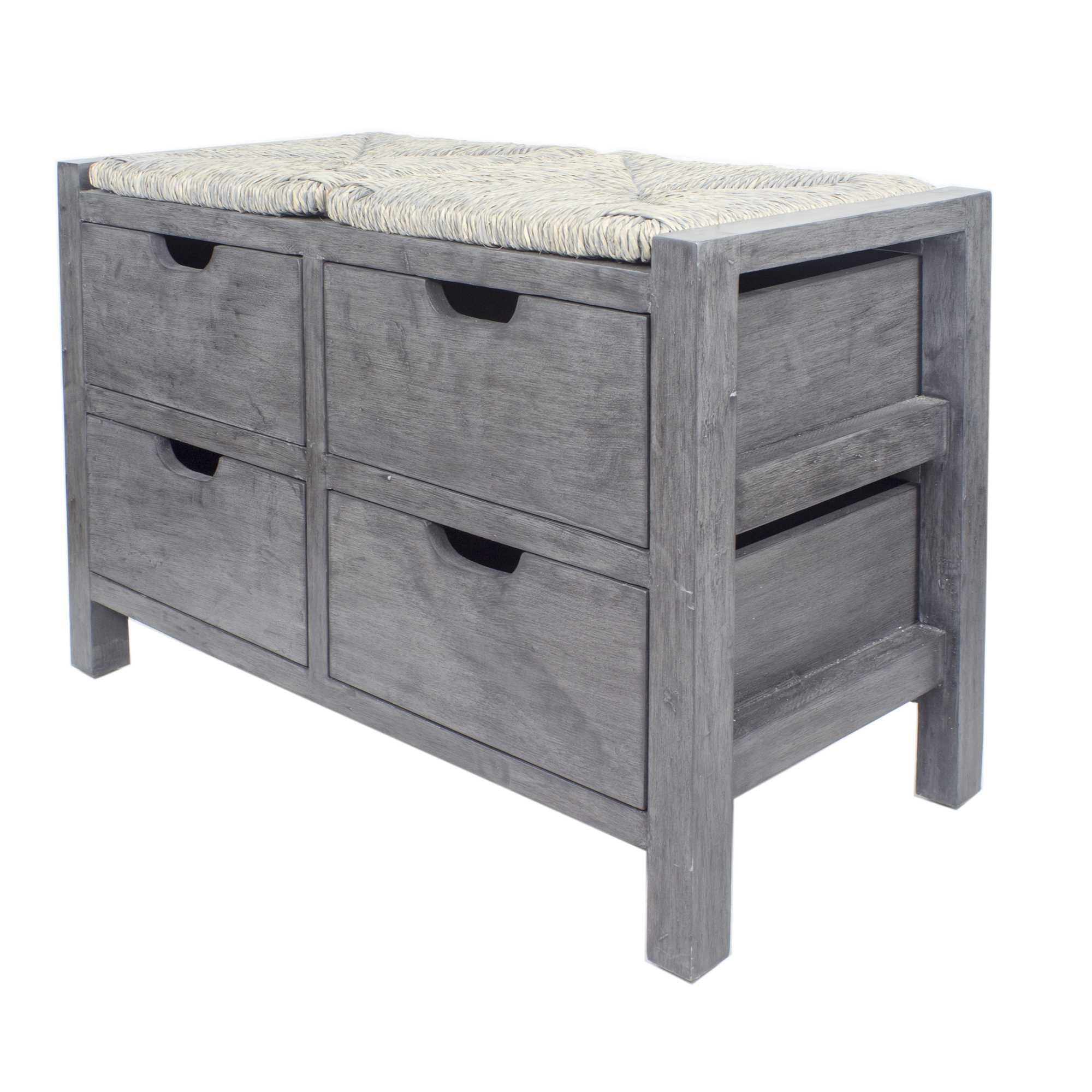 32" X 15" X 20" Grey MDF  Wood  Seagrass Seagrass Drawer Storage Bench