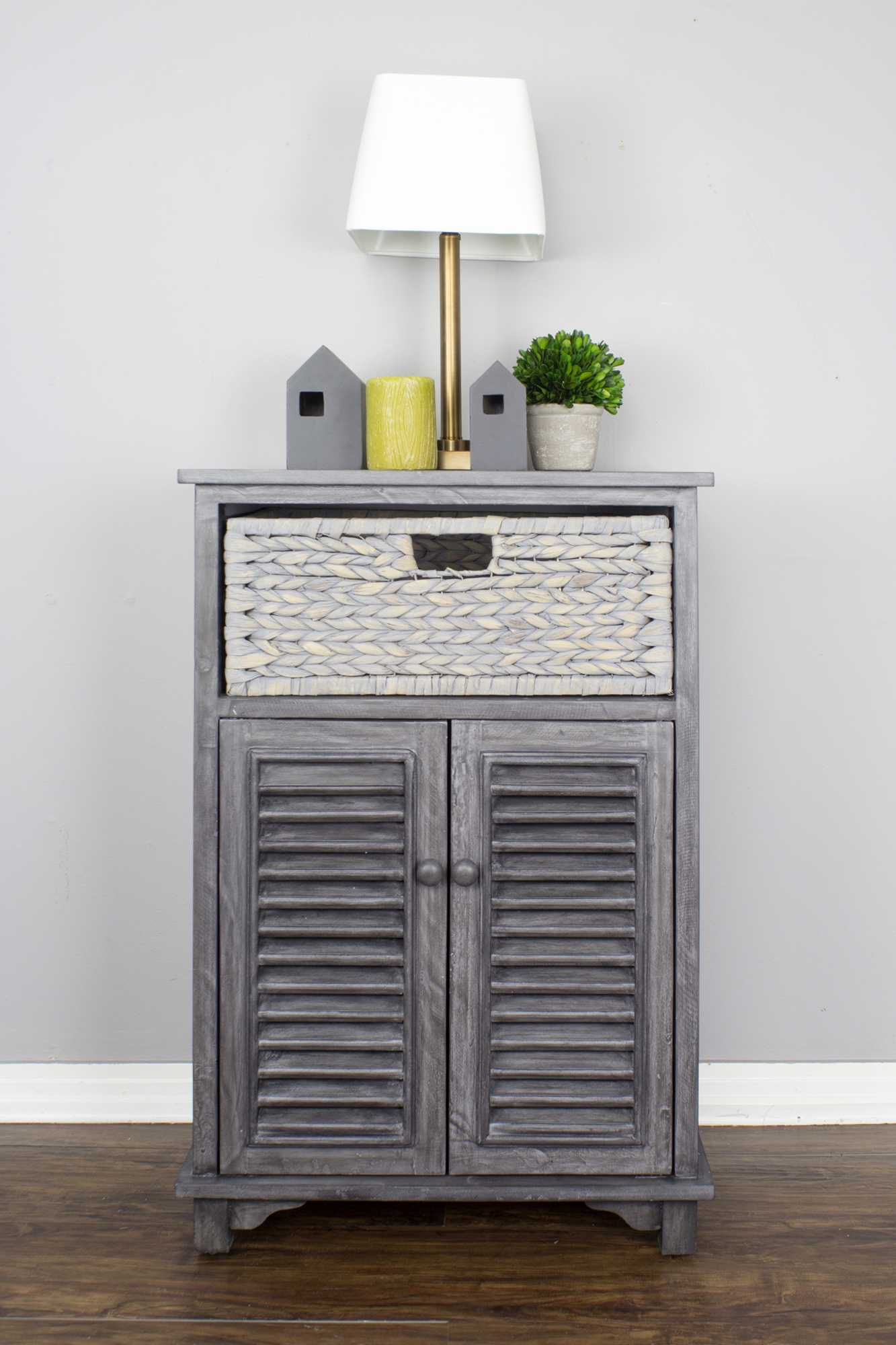 21.75" X 13.75" X 32" Grey Wood MDF Water Hyacinth Water Hyacinth Basket aDoor Accent Cabinet