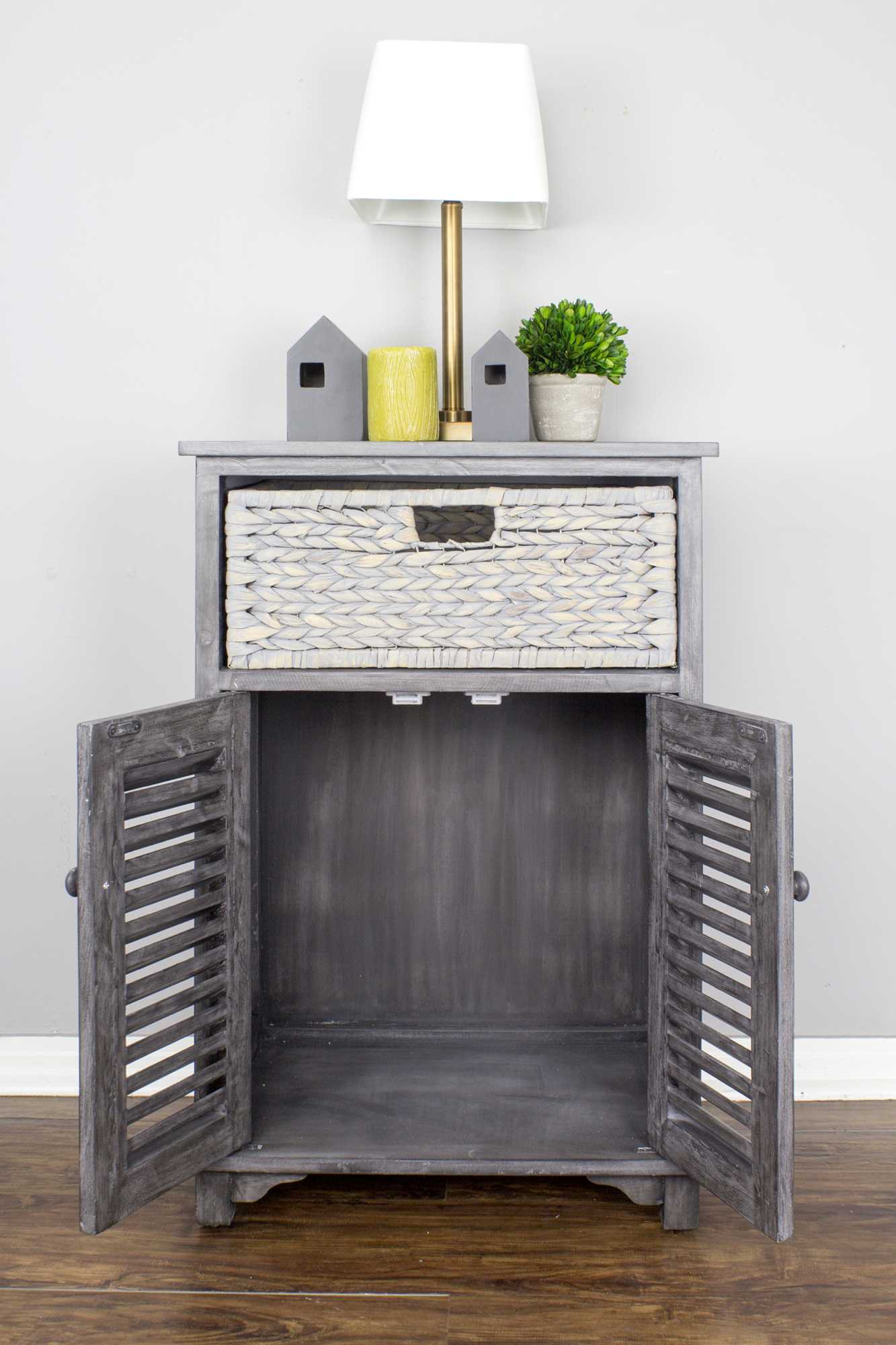 21.75" X 13.75" X 32" Grey Wood MDF Water Hyacinth Water Hyacinth Basket aDoor Accent Cabinet