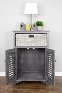 21.75" X 13.75" X 32" Grey Wood MDF Water Hyacinth Water Hyacinth Basket aDoor Accent Cabinet