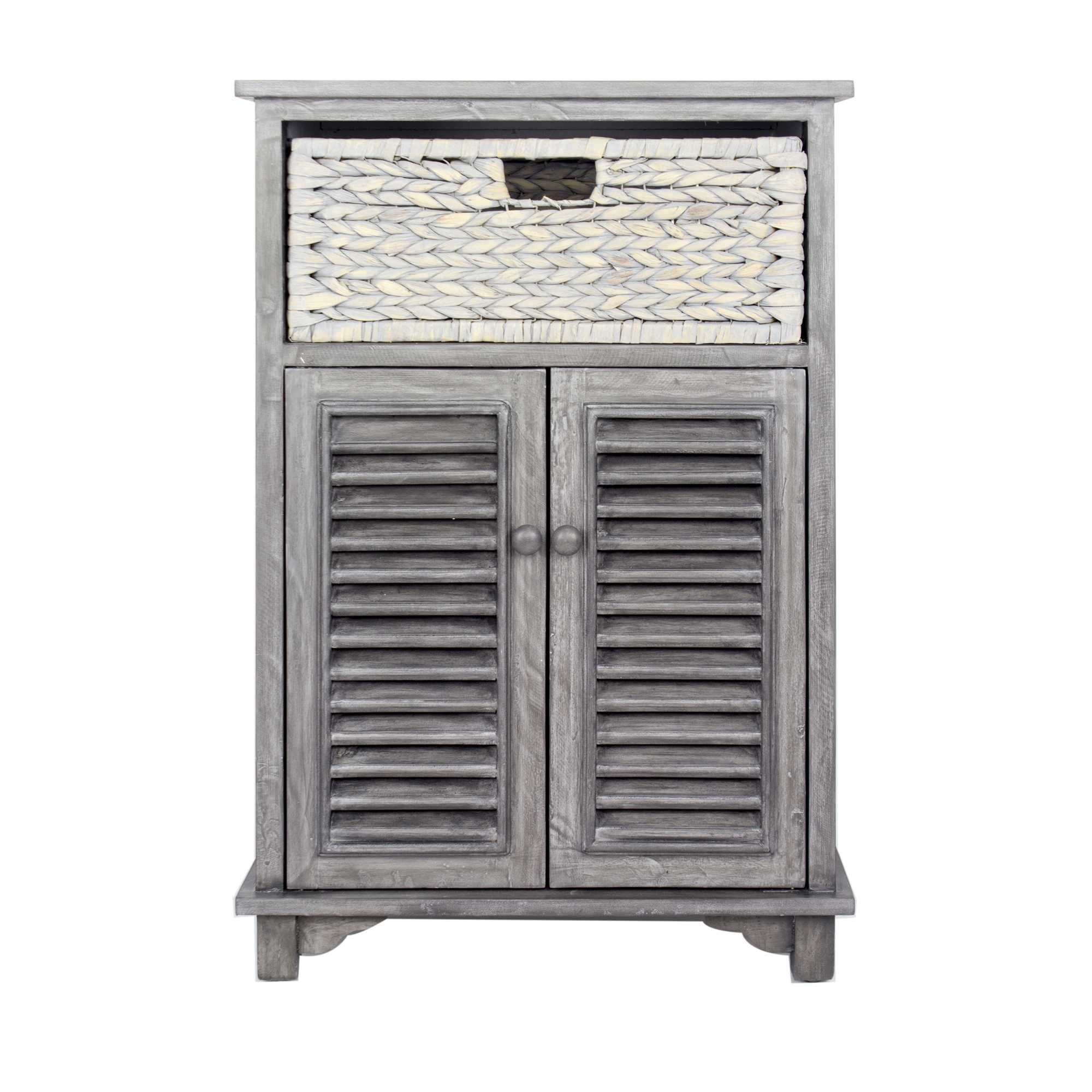 21.75" X 13.75" X 32" Grey Wood MDF Water Hyacinth Water Hyacinth Basket aDoor Accent Cabinet