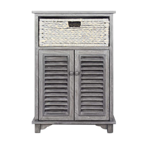 21.75" X 13.75" X 32" Grey Wood MDF Water Hyacinth Water Hyacinth Basket aDoor Accent Cabinet