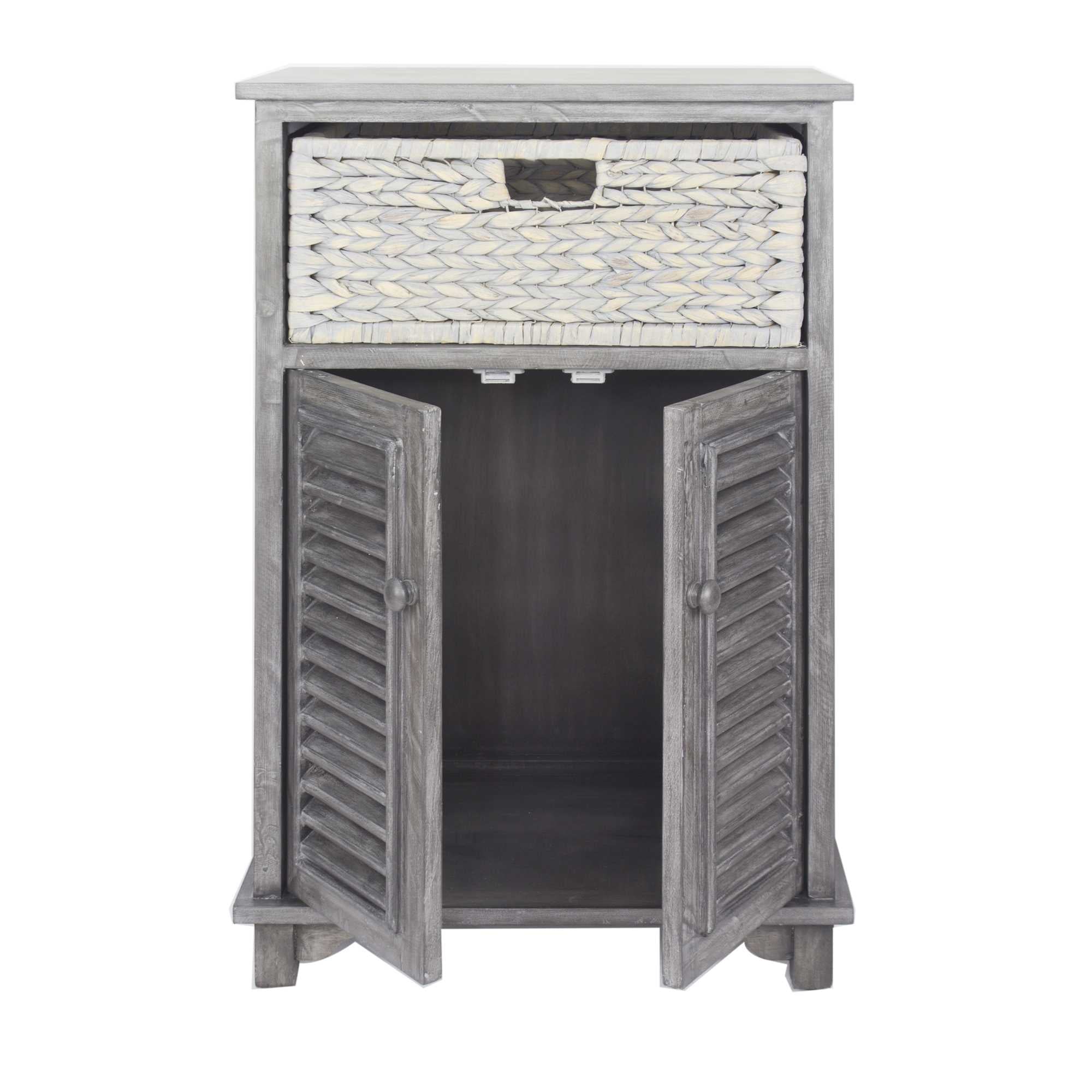 21.75" X 13.75" X 32" Grey Wood MDF Water Hyacinth Water Hyacinth Basket aDoor Accent Cabinet