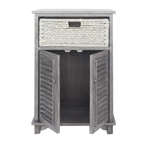 21.75" X 13.75" X 32" Grey Wood MDF Water Hyacinth Water Hyacinth Basket aDoor Accent Cabinet