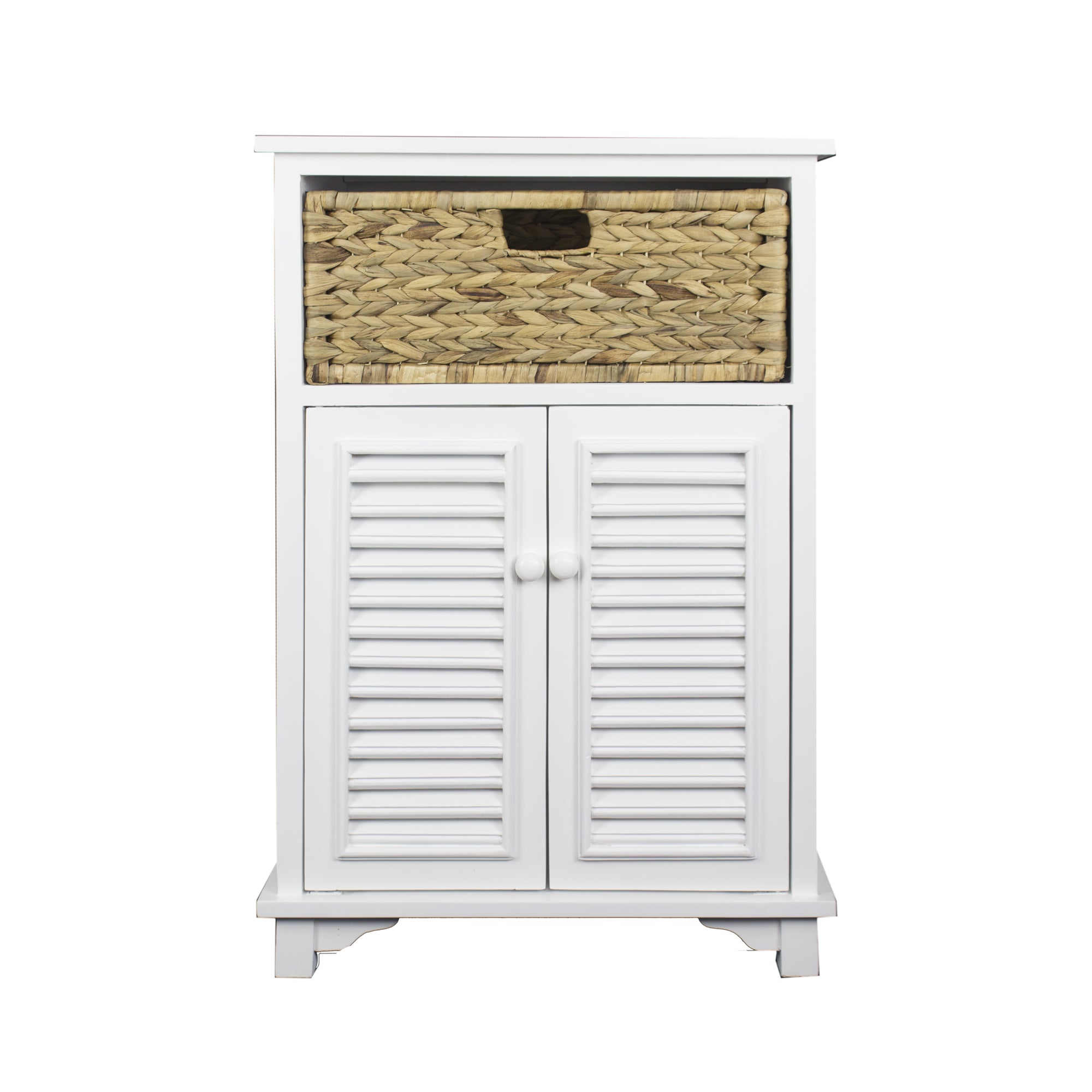 21.75" X 13.75" X 32" White Wood MDF Water Hyacinth Water Hyacinth BasketDoor Accent Cabinet