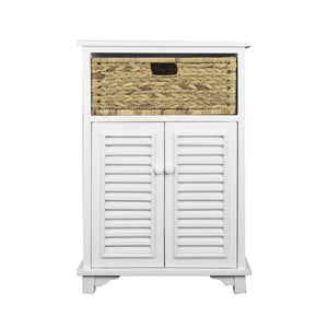 21.75" X 13.75" X 32" White Wood MDF Water Hyacinth Water Hyacinth BasketDoor Accent Cabinet