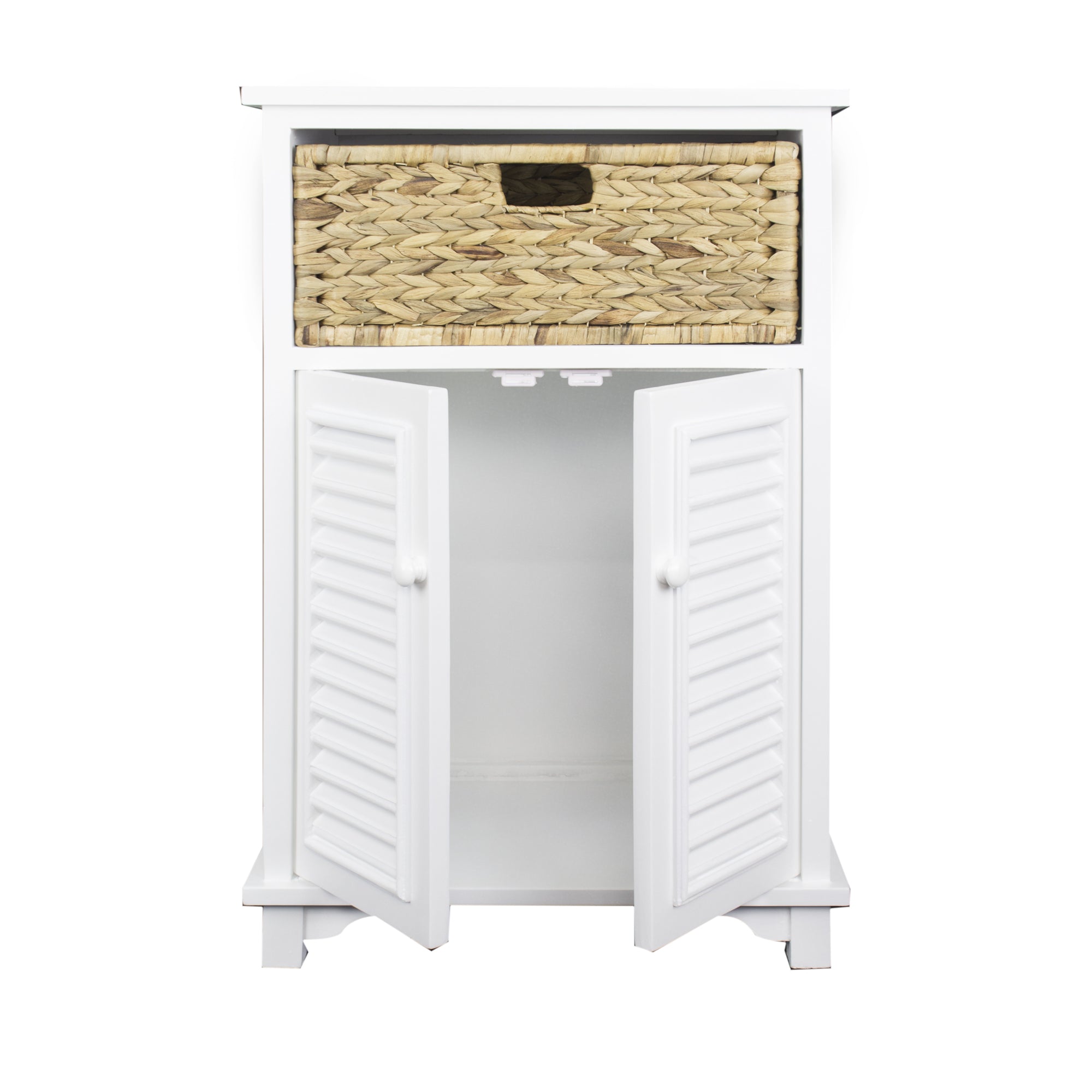 21.75" X 13.75" X 32" White Wood MDF Water Hyacinth Water Hyacinth BasketDoor Accent Cabinet