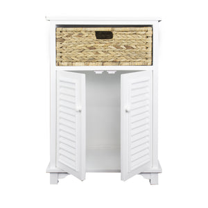 21.75" X 13.75" X 32" White Wood MDF Water Hyacinth Water Hyacinth BasketDoor Accent Cabinet