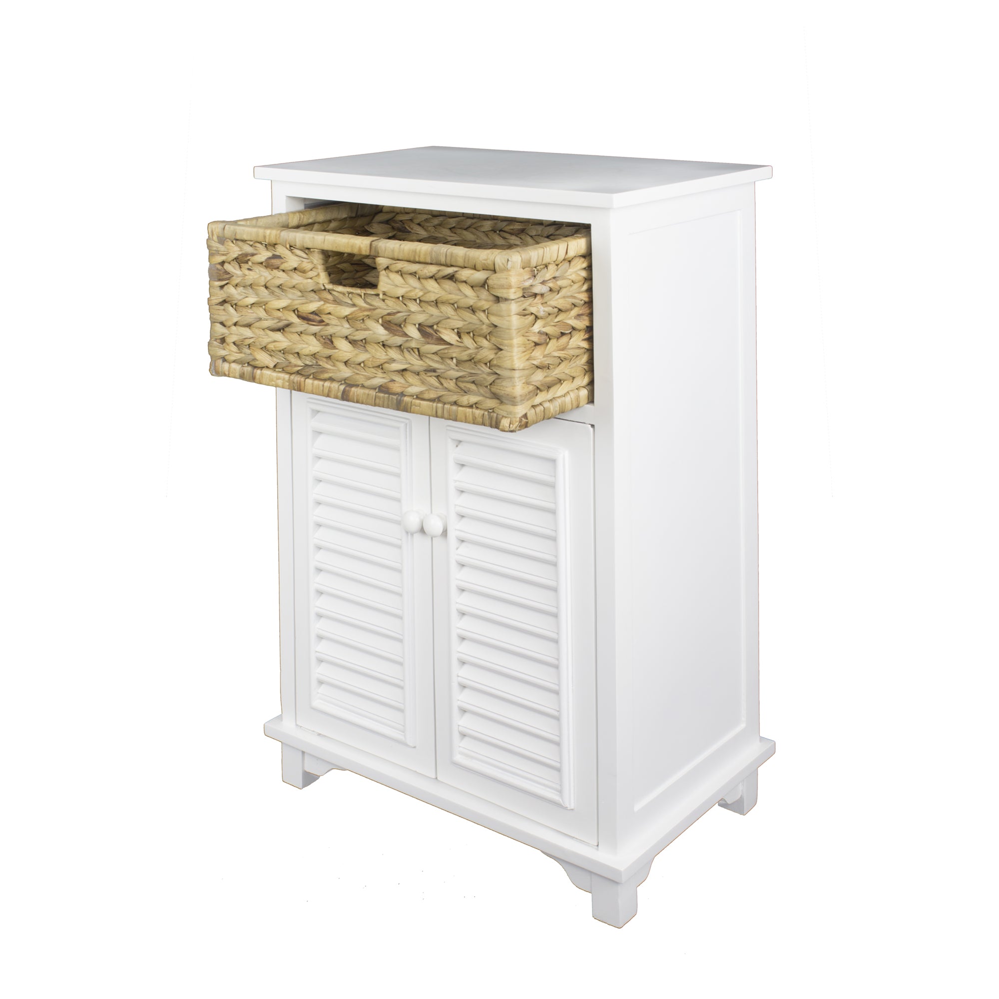 21.75" X 13.75" X 32" White Wood MDF Water Hyacinth Water Hyacinth BasketDoor Accent Cabinet