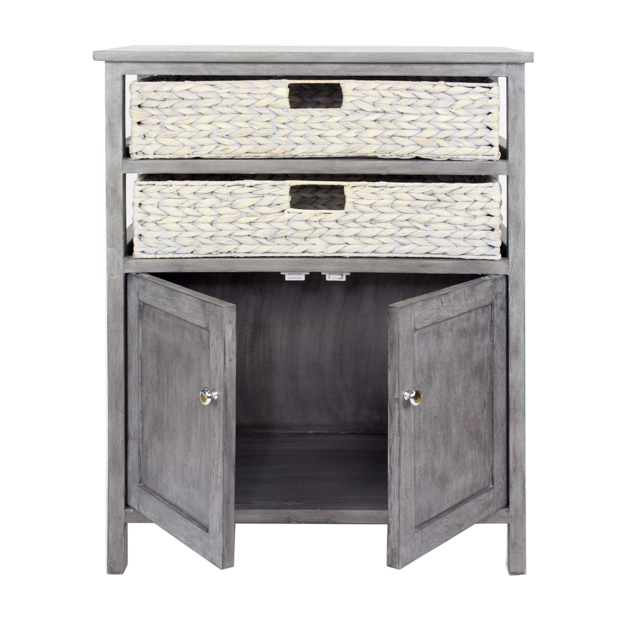 26.5" X 15" X 31.5" Grey Wood MDF Water Hyacinth Water Hyacinth Basket a Door Accent Cabinet