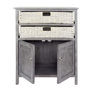 26.5" X 15" X 31.5" Grey Wood MDF Water Hyacinth Water Hyacinth Basket a Door Accent Cabinet