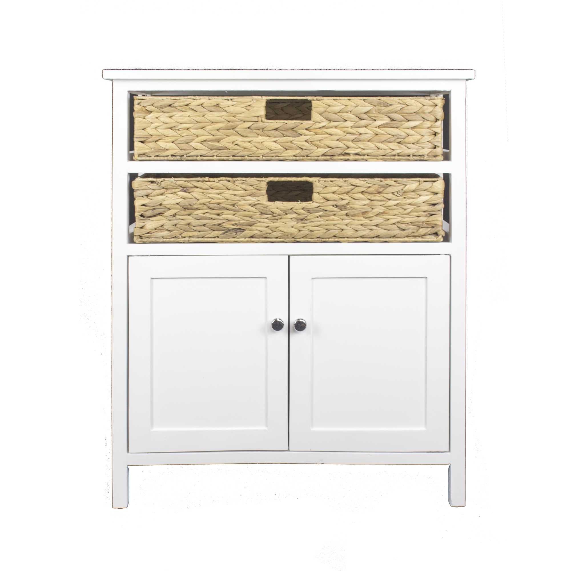 26.5" X 15" X 31.5" White Wood MDF Water Hyacinth Water Hyacinth Basket a Door Accent Cabinet