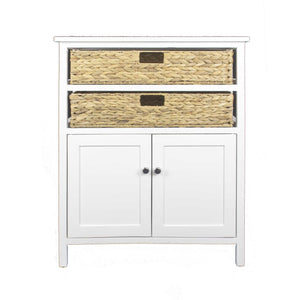 26.5" X 15" X 31.5" White Wood MDF Water Hyacinth Water Hyacinth Basket a Door Accent Cabinet