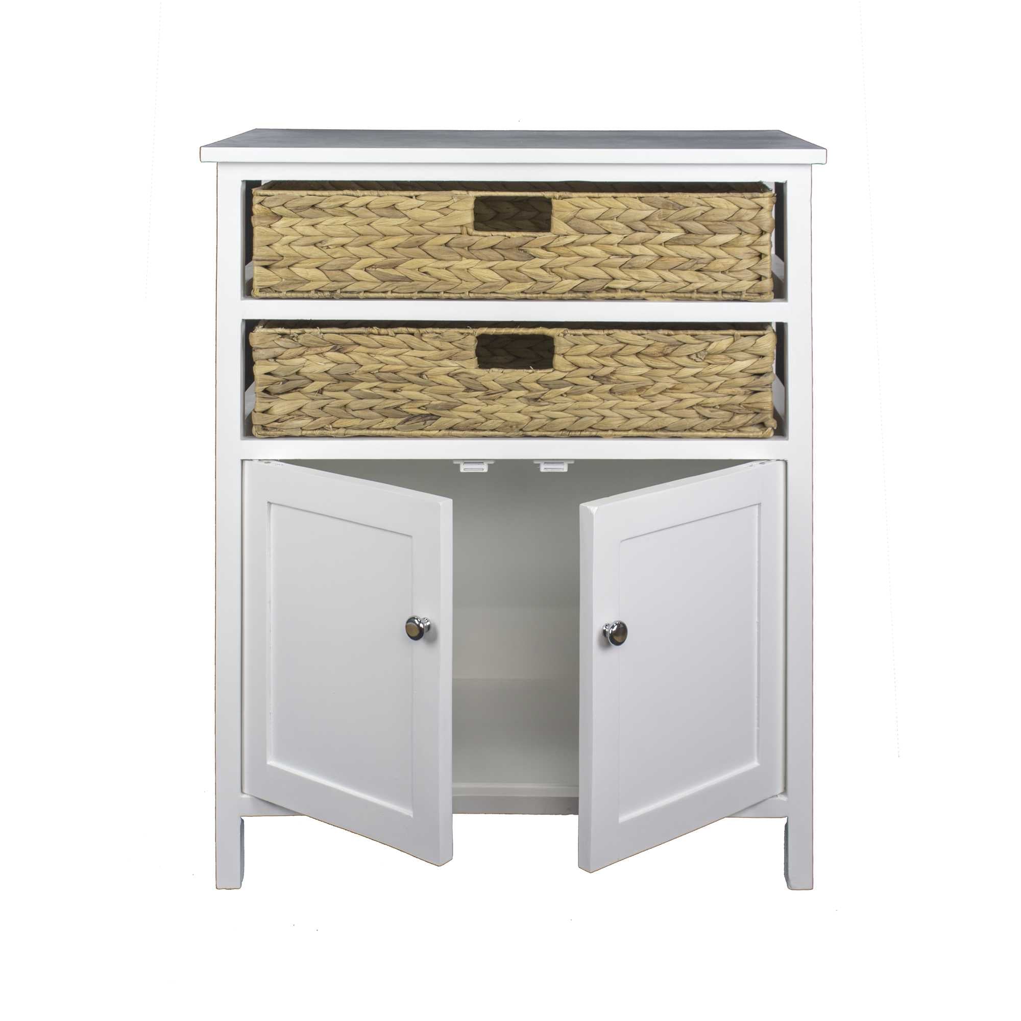 26.5" X 15" X 31.5" White Wood MDF Water Hyacinth Water Hyacinth Basket a Door Accent Cabinet