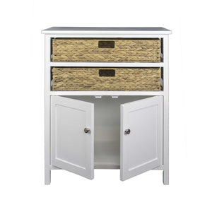 26.5" X 15" X 31.5" White Wood MDF Water Hyacinth Water Hyacinth Basket a Door Accent Cabinet