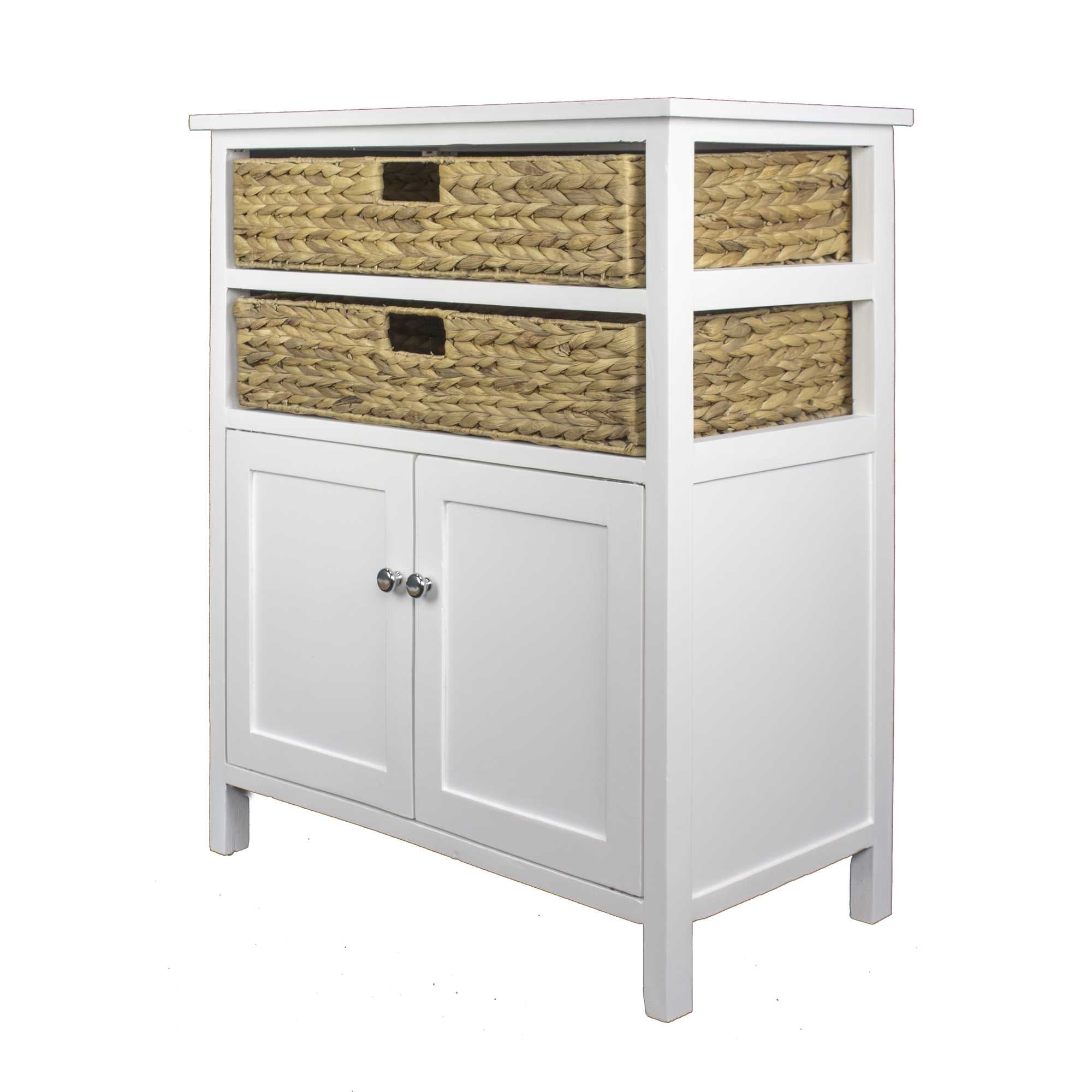 26.5" X 15" X 31.5" White Wood MDF Water Hyacinth Water Hyacinth Basket a Door Accent Cabinet