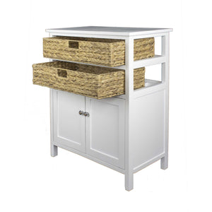 26.5" X 15" X 31.5" White Wood MDF Water Hyacinth Water Hyacinth Basket a Door Accent Cabinet