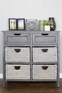 30" X 13" X 28" Grey Wood  MDF  Water Hyacinth Water Hyacinth Drawer with Basket and Accent Cabinet