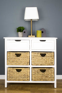 30" X 13" X 28" White Wood  MDF  Water Hyacinth Water Hyacinth Basket  a Door Accent Cabinet