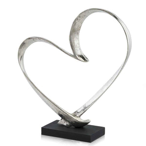 4" x 14" x 15.5" Raw Silver and Black Heart Sculpture on Base