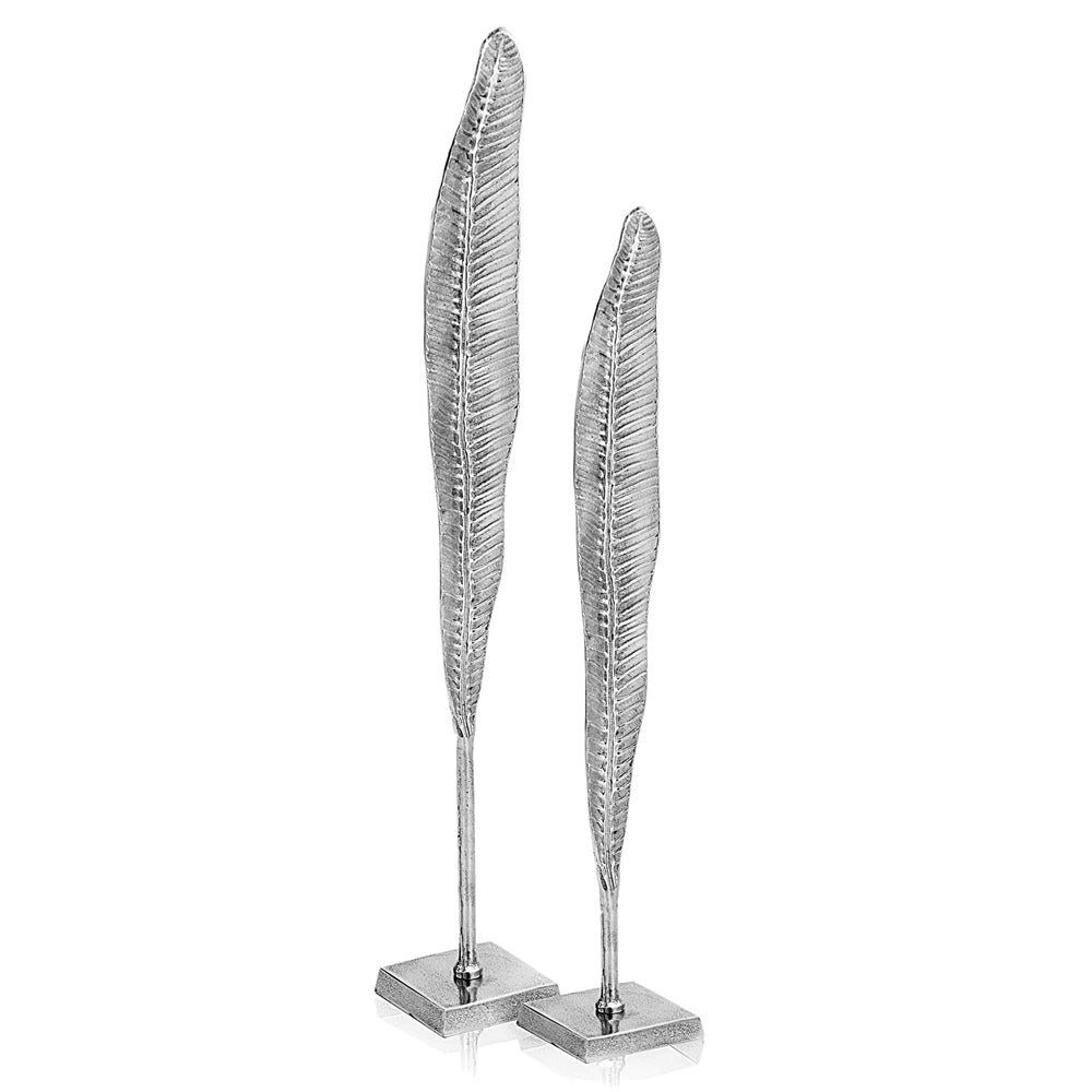 4.5" x 4.5" x 32.5" Rough Silver Tall Thin Leaves Set of 2