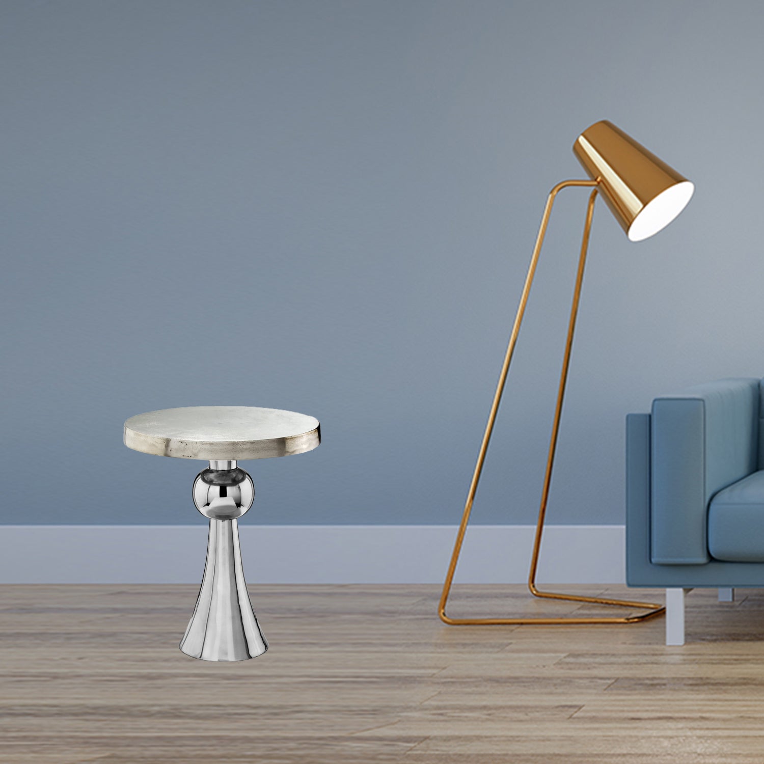 22" x 22" x 27" Buffed and Rough Silver Ball Skirt Table