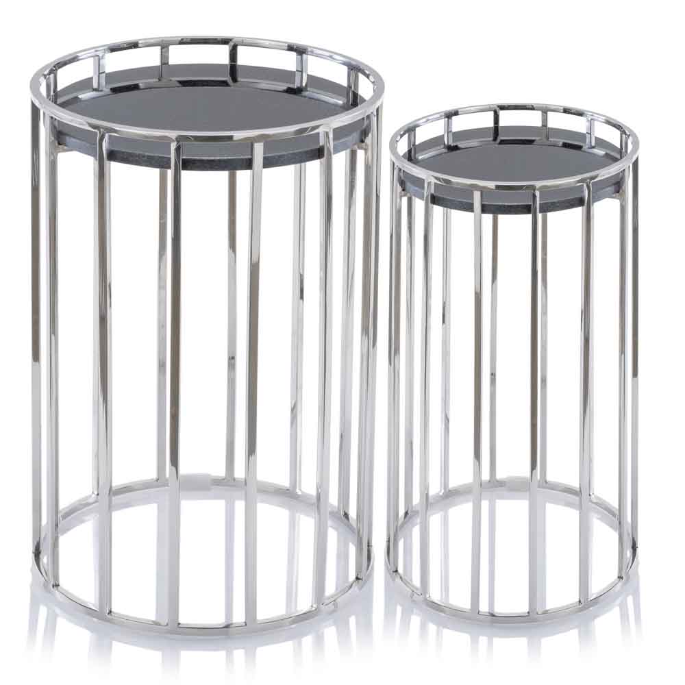 14" x 14" x 24" Buffed Black Nested Marble Tables Set of 2