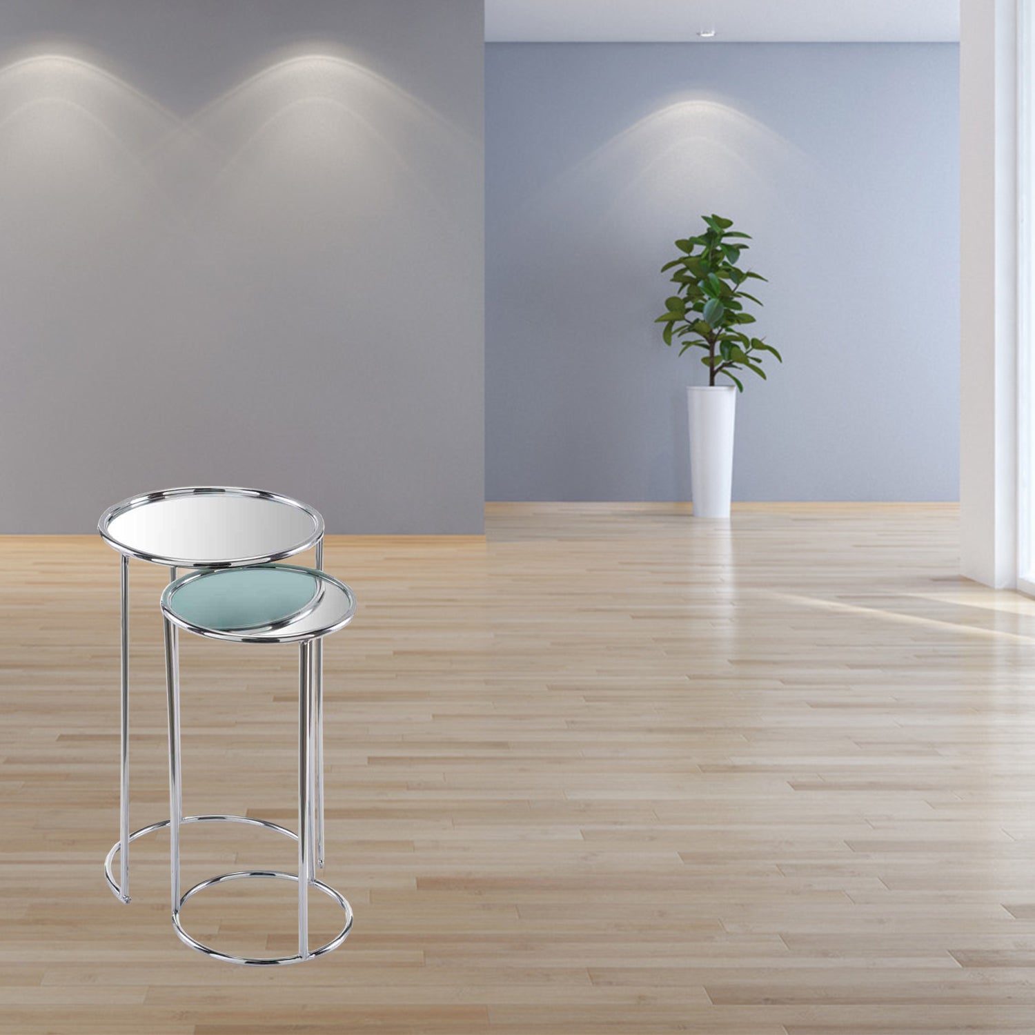 12" x 12" x 22" Buffed Nested Mirror Tables Set of 2