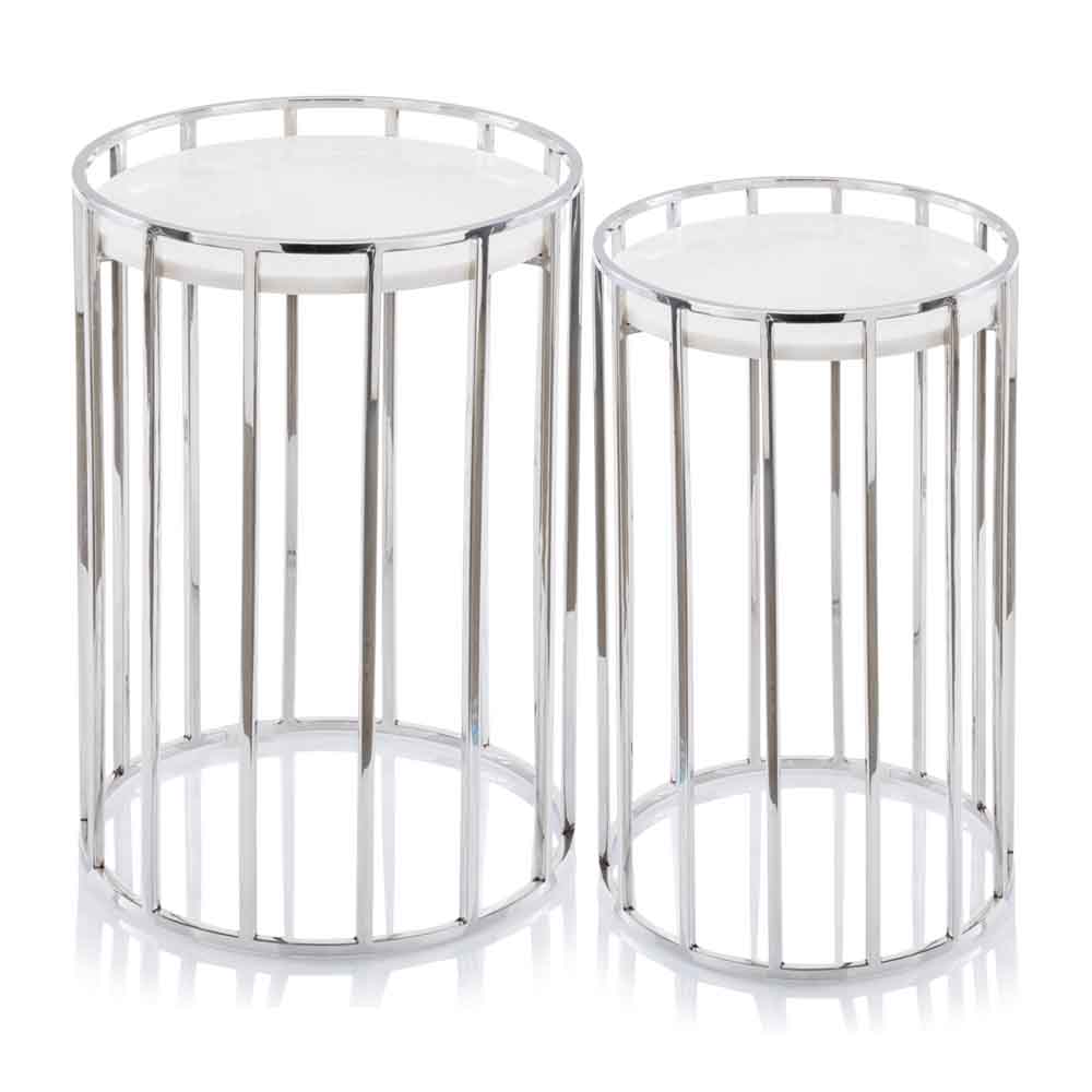 14" x 14" x 24" Buffed White Nested Marble Tables Set of 2